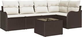 vidaXL Σετ Καναπέ Κήπου με μαξιλάρι 6 pcs Καφέ Πολυ ράταν