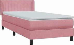 vidaXL Box Spring κρεβάτι με στρώμα ροζ 90x210 εκ. Βελούδινο