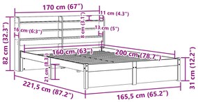 ΠΛΑΙΣΙΟ ΚΡΕΒΑΤΙΟΥ ΜΕ ΚΕΦΑΛΑΡΙ 160X200 ΕΚ. ΑΠΟ ΜΑΣΙΦ ΞΥΛΟ ΠΕΥΚΟΥ 3306740