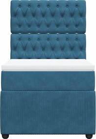 vidaXL Κρεβάτι Boxspring με Στρώμα Μπλε 100x200 εκ. Βελούδινο