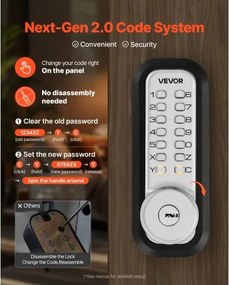 VEVOR Mechanical Keyless Entry Door Lock, 2.0 Code Upgrade, 4-7 Digits Code, Single-Sided Push Button Combination Mechanical Keypad Door Knob, Auto Locking, for Garden Gates, Indoor or Outdoor, Silver