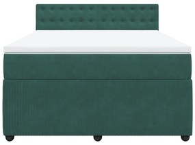 vidaXL Κρεβάτι Boxspring με Στρώμα Σκούρο Πράσινο 160x200εκ. Βελούδινο