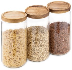 Βάζα Αποθήκευσης (Σετ 3Τμχ) 54492.01.03 950ml Clear Navaris Wood, Glass
