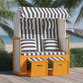 vidaXL Ξαπλώστρα Strandkorb Λευκό/Μπλε Συνθ. Ρατάν/Ξύλο με Μαξιλάρια