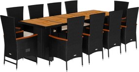 vidaXL Σετ Τραπεζαρίας Κήπου 11 τεμ Μαύρο από Συνθ. Ρατάν με Μαξιλάρια