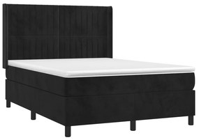 vidaXL Κρεβάτι Boxspring με Στρώμα &amp; LED Μαύρο 140x200 εκ. Βελούδινο