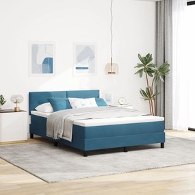 Κρεβάτι Box Spring με Στρώμα Σκούρο Μπλε 140x200 εκ Βελούδο