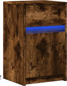 vidaXL Κομοδίνο με Φώτα LED Καπνιστή Δρυς Επεξεργασμένο Ξύλο