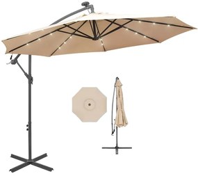 Επαγγελματική ομπρέλα αλουμινίου πλαϊνού ιστού με LED και διάμετρο 300cm – μπεζ