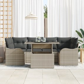 vidaXL Σετ Καναπέ Κήπου 7 Τεμαχίων με Μαξιλάρια Ανοιχτό Γκρι Πολυ Ρατάν