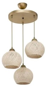 ILLUMIO 201-0027 Vintage Κρεμαστό Φωτιστικό Μπάλα Τρίφωτο 3 x E27 IP20 Χρυσό Μέταλλο με Μπεζ Σχοινί-Μ30 x Π30 x Υ70cm Globostar- 201-0027