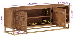 Έπιπλο Τηλεόρασης 110 x 30 x 40 εκ. Μασίφ Ξύλο Μάνγκο &amp; Σίδηρος - Καφέ