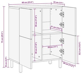 Sideboard καφέ 60x33x75 cm μασίφ ξύλο Mango - Καφέ