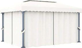 vidaXL Κιόσκι με Κουρτίνα και Φωτάκια LED Λευκό Κρεμ 4 x 3 μ.