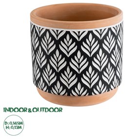 Artificial Garden AGRA 20522 Διακοσμητικό Κεραμικό Κασπώ Γλάστρα - Flower Pot Μαύρο με Λευκό και Μπεζ Φ14.5 x Υ13cm