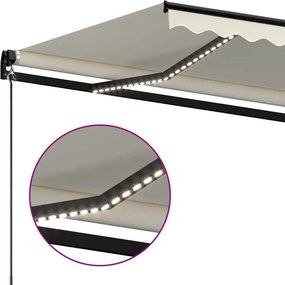 vidaXL Χειροκίνητη τέντα με ηλιακό LED 5 x 3 m Κρεμ 100% Πολυεστέρας