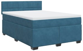 Κρεβάτι Boxspring με Στρώμα Μπλε 140x200 εκ. Βελούδινο - Μπλε