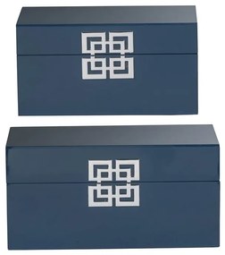 Artekko Box Κοσμηματοθήκη/Κουτί Διακοσμητικό Μπλε Ξύλινο (29x16x15)cm Σετ/2