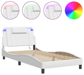vidaXL Πλαίσιο Κρεβατιού Viana με LED Χωρίς Στρώμα Λευκό 100x200 εκ.