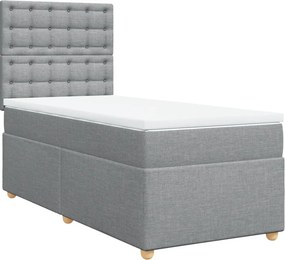 vidaXL Κρεβάτι Boxspring με Στρώμα Ανοιχτό Γκρι 90x190 εκ. Υφασμάτινο