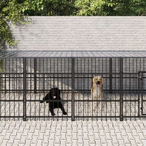 Υπαίθριο Κλουβί Σκύλων με Οροφή από Χάλυβα 18,77 μ² - Μαύρο