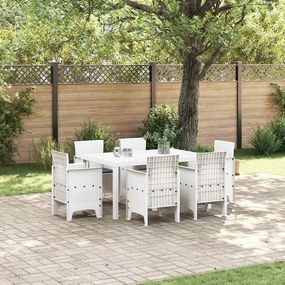vidaXL Σέτ φαγητού για κήπο 7 pcs Λευκό Rattan Polt