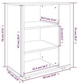 Ντουλάπι Με Ροδάκια Καφέ Δρυς 60 x 35 x 75 εκ. Επεξεργ. Ξύλο - Καφέ