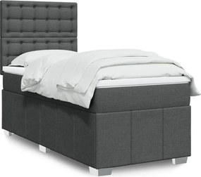 vidaXL Κρεβάτι Boxspring με Στρώμα Σκούρο Γκρι 90x190 εκ. Υφασμάτινο