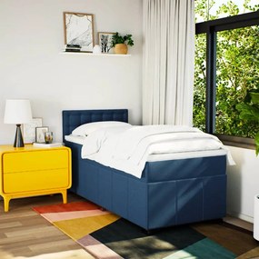 vidaXL Κρεβάτι Boxspring με Στρώμα Μπλε 90x190 εκ.Υφασμάτινο