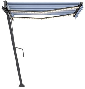 vidaXL Τέντα Αυτόματη με LED &amp; Αισθητήρα Ανέμου Μπλε/Λευκό 350x250 εκ.