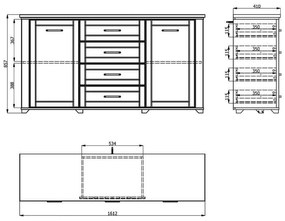 Κομότα - Μπουφές Valencia 3K4F Λευκό - Artisan Oak 161x41x85,5 εκ. 161x41x85.5 εκ.