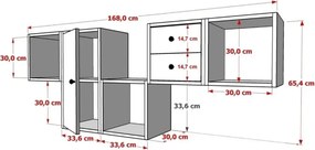 Stewehome Κονσόλα τοίχου με ράφι ντουλάπι και συρτάρια Λευκό 168x30x66 cm