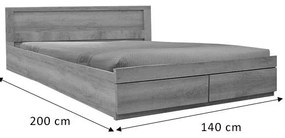 Κρεβάτι ημίδιπλο Nalos με συρτάρι castillo-oak 140x200εκ 145x205x80 εκ.