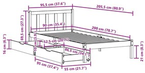 Σκελετός Κρεβ. Χωρίς Στρώμα Καφέ Κεριού 90x200 εκ Μασίφ Πεύκο - Καφέ