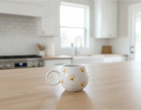 Χειροποίητη κεραμική κούπα με ανάγλυφο κίτρινο πατούσα Λευκό
