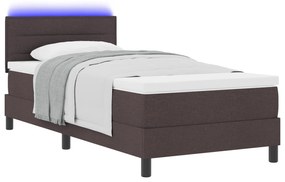 vidaXL Στεγασμένος Κρεβάτι με Στρώμα & LED Σκούρο Καφέ 90x200 εκ. Υφασμάτινο