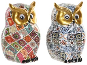 Διακοσμητική Φιγούρα Home ESPRIT Πολύχρωμο Χρυσό Κουκουβάγια Μεσογείακός (x2)