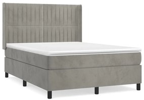 vidaXL Κρεβάτι Boxspring με Στρώμα Ανοιχτό Γκρι 140x200 εκ. Βελούδινο