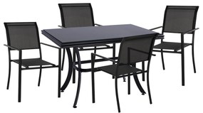 OUTDOOR DINING SET  5PCS ALUMINUM TABLE 120X70 &amp; ALUMINUM ARMCHAIRS TEXTLINE BLACK