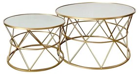 Coffee tables Pelosif Inart gold set 2pcs metal 80x80x48 εκ.