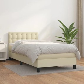 vidaXL Κρεβάτι Boxspring με Στρώμα Κρεμ 90x190 εκ. από Συνθετικό Δέρμα