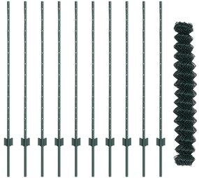 vidaXL Φράκτης από Αλυσίδα με 10 U Posts Πράσινος 1.2x10 μ Σιδερένιο