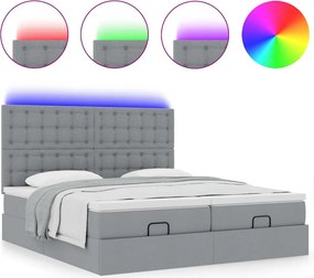 vidaXL Οθωμανικό κρεβάτι με στρώματα &amp; LEDs Ανοιχτό γκρι ύφασμα