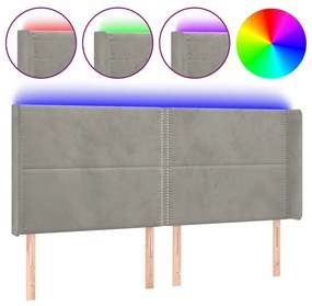 Κεφαλάρι Κρεβατιού LED Ανοιχτό Γκρι 183x16x118/128εκ. Βελούδινο 3123968