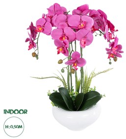 21123 GloboStar® Artificial Garden DARK PINK ORCHID 21123 Διακοσμητικό Φυτό Φούξια Ορχιδέα Υ50cm