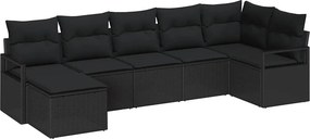 vidaXL Σετ Καναπέ με μαξιλάρι 7 pcs Μαύρο συνθετικό ρατάν