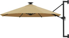 vidaXL Ομπρέλα Κήπου Επιτοίχια με LED Taupe 300 εκ.