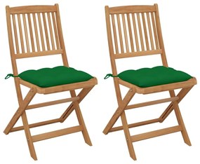 Καρέκλες Κήπου Πτυσσόμενες 2 τεμ. από Ξύλο Ακακίας με Μαξιλάρια - Πράσινο