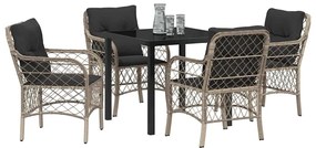 vidaXL Σέτ φαγητού για κήπο με μαξιλάρι 5 pcs Ανοιχτό γκρι Πολυ ράταν