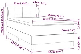 vidaXL Κρεβάτι Boxspring με Στρώμα Σκούρο Καφέ 90x200 εκ. Υφασμάτινο